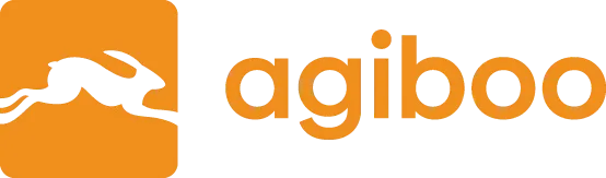 Agiboo logo with an abstract orange shape on the left and the word 'agiboo' in lowercase orange letters.